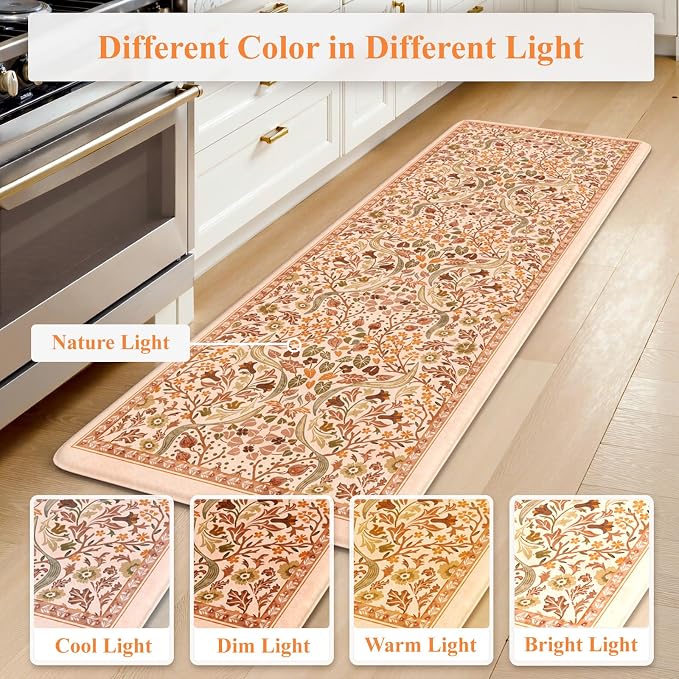 Collive Fall Orange Floral Kitchen Mats, Cushioned Anti Fatigue Kitchen Rug Set - Image 7