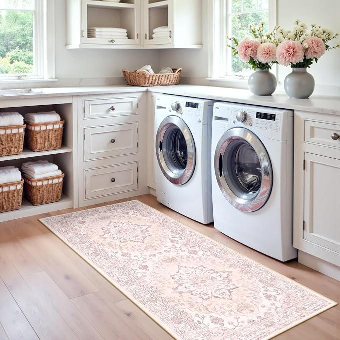 RELEANY Area Rugs Runner 2'x6' Washable Non-Slip, Floral Vintage Distress - Image 2