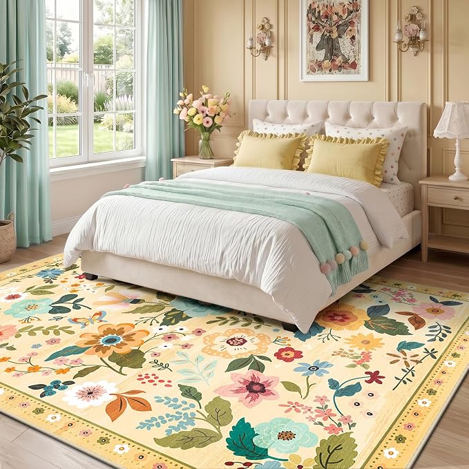 RELEANY Floral 6x9 Area Rugs Washable Print Boho Cute Carpet Non Slip Flower - Image 6