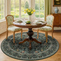 Dark Green 6ft Round Rugs for Living Room, Botanical Floral Washable Circle by Evyhood