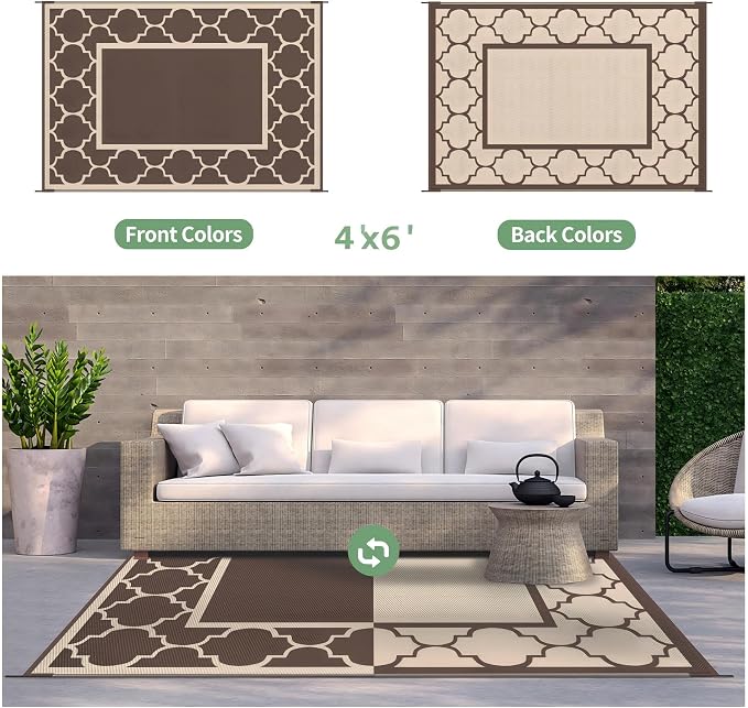 GENIMO 4 ' x 6 ' Outdoor Rug for Patio Clearance, Waterproof Indoor Outdoor - Image 4