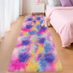 Soft Fluffy Pink Rainbow Rug for Girls Bedroom Carpet 2x8 Tie Dyed Shag Runner - Image 2