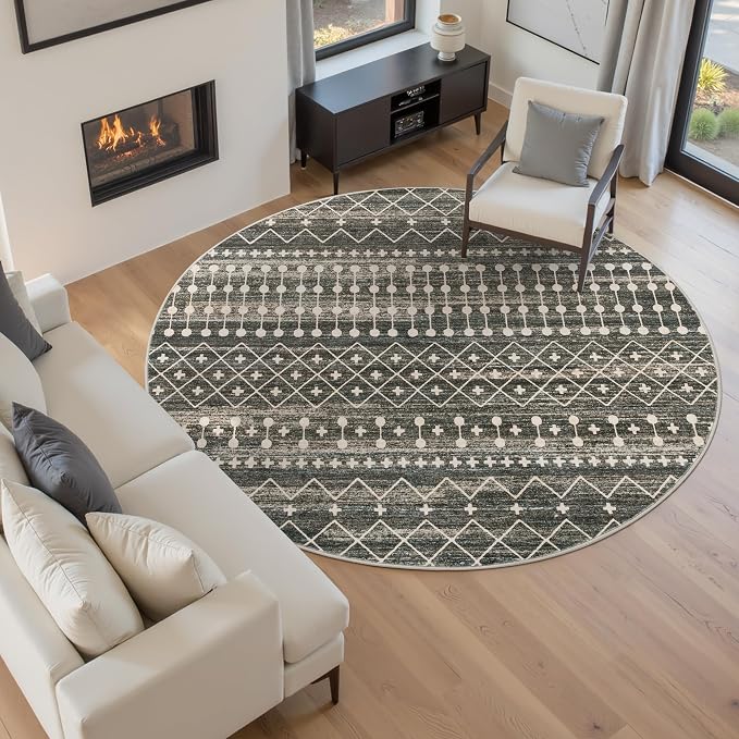 Miukiki Round Rugs 8ft Washable Moroccan Circle Rug - Image 7