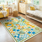 3x4 Washable Kid Playroom Rug, Unisex Green Safari Jungle Woodland Animal - Image 9