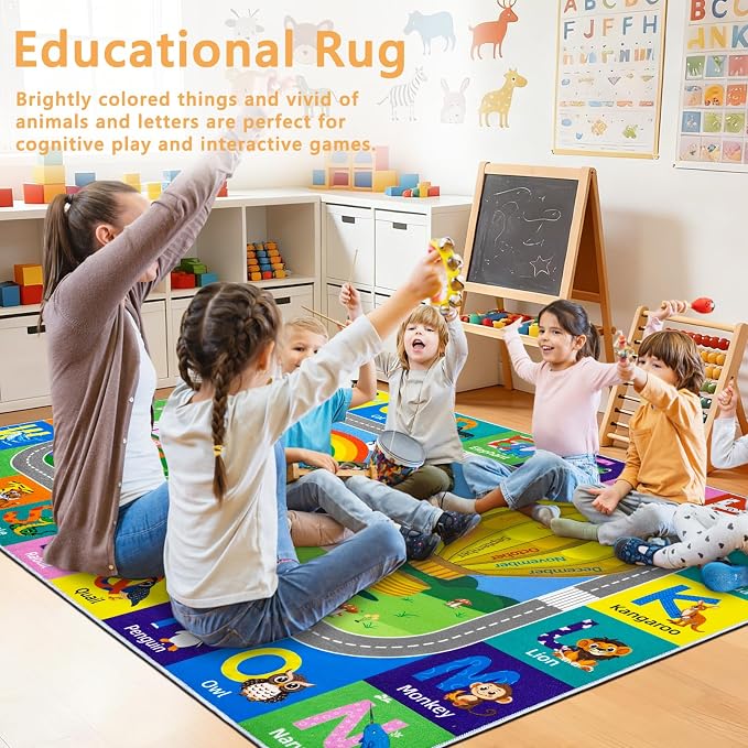 Kids Rug for Playroom Educational ABC Rug Washable Play Mat Learning Alphabet - Image 5