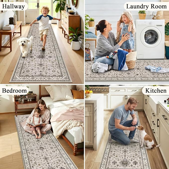 HEBE Washable Hallway Runner Rug 2'x 6' Non Slip Kitchen Rugs Runner, Low Pile - Image 6