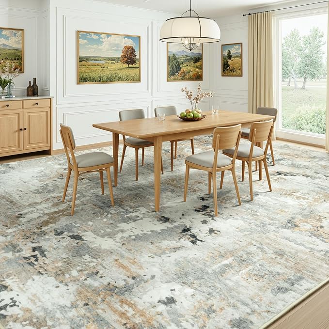 10x14 Area Rugs for Living Room, Abstract Neutral Large Washable Rug, Indoor - Image 8