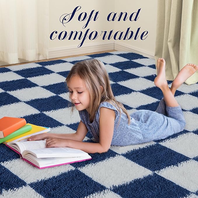 Super Soft Rug for Bedroom, 6x9 ft Blue and White Area Rug Classic Checkered - Image 5