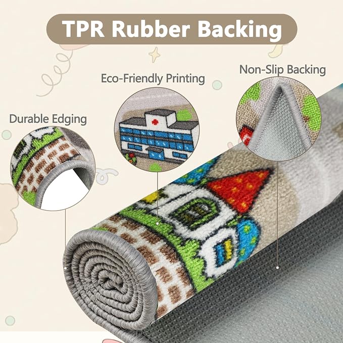 Capslpad Kids Rug Educational Play Rug 5.2'x3.3' Traffic Road Kids Play Car Mat - Image 3