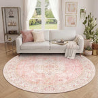 Latte&Fog Washable Pink Round Rug 6ft, Soft Cute Circle Area Rugs - Image 3