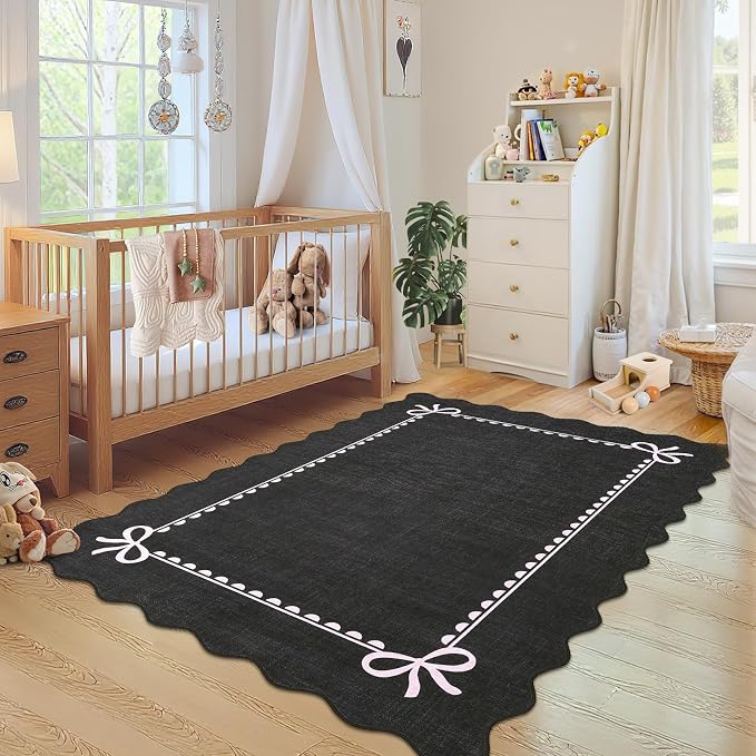 GarveeHome Scalloped Bow Rug for Living Room, Solid Rug for Dorm, Washable Rugs - Image 3