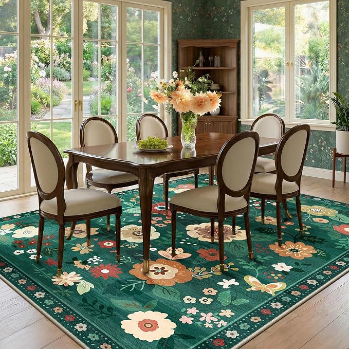 RELEANY Floral 8x10 Area Rugs Washable Print Boho Cute Carpet Non Slip Flower - Image 8