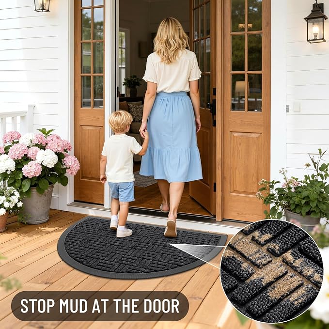 OLANLY Half Circle Door Mat Outside Entrance 29.5x17, Heavy Duty Sturdy Natural - Image 6
