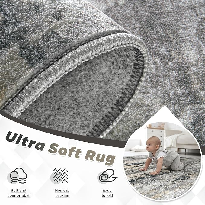 pmtsns Area Rugs 5x7 for Living Room: Washable Rug Modern Abstract Neutral Soft - Image 4
