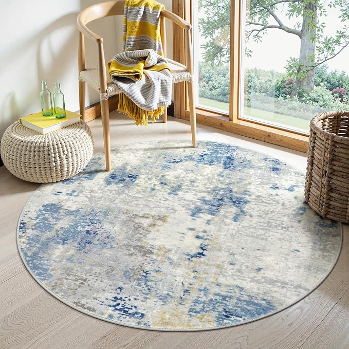Lahome Modern Abstract Round Rug 4Ft, Contemporary Indoor Floor Carpet by Lahome