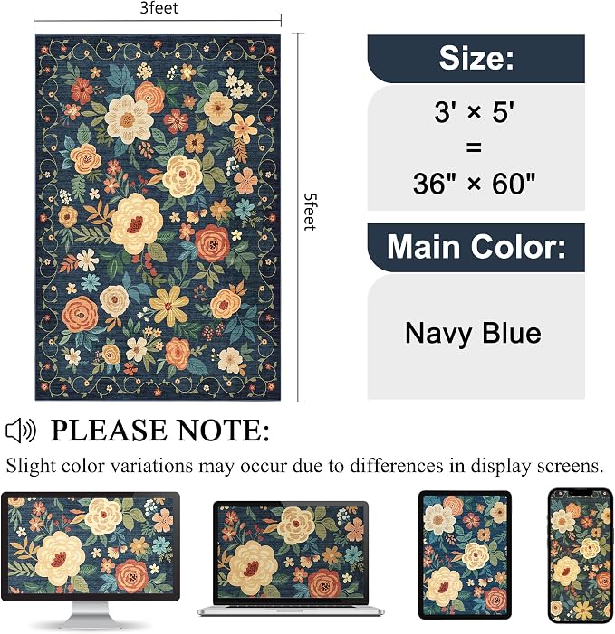DUKINO 3x5 Area Rug, Floral Rugs - Image 2