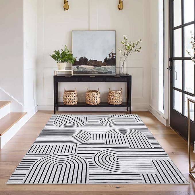 Washable Rug 4x6 Area Rugs for Living Room, Abstract Rug for Bedroom, Soft by ROYHOME