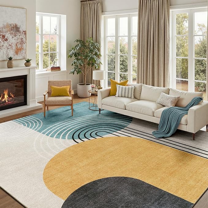 DCX Abstract Machine Washable 10x13 Rug, Mid Century Modern Rug - Image 3