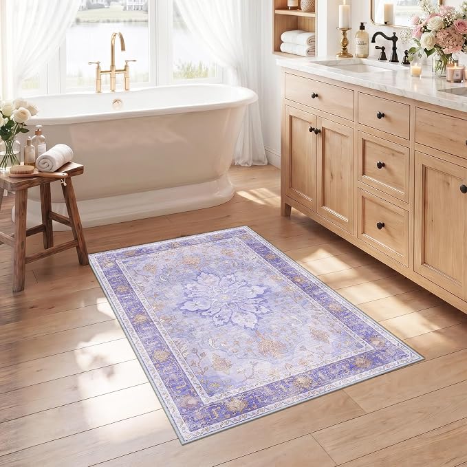 RELEANY Area Rugs Small 2'6"x4' Washable Non-Slip, Floral Vintage Distress by RELEANY