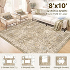 8x10 Area Rug for Living Room-Vintage Farmhouse Boho Floral Neutral Washable - Image 2