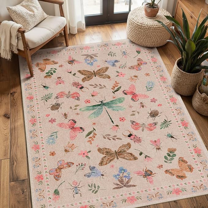 Rugxara 3x5 Rug for Entryway Bedroom, Floral Vintage Retro Boho Throw Rug - Image 3