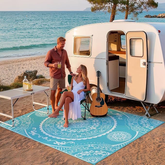 Pauwer Waterproof Outdoor Rug 8x10, Reversible Plastic Straw Patio Camping Rug - Image 7