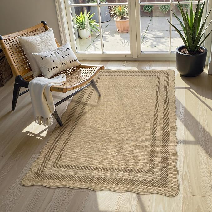 LIVEBOX Scalloped Easy Jute 3x5 Outdoor Rug, Washable Non-Slip Geometric Tan - Image 8