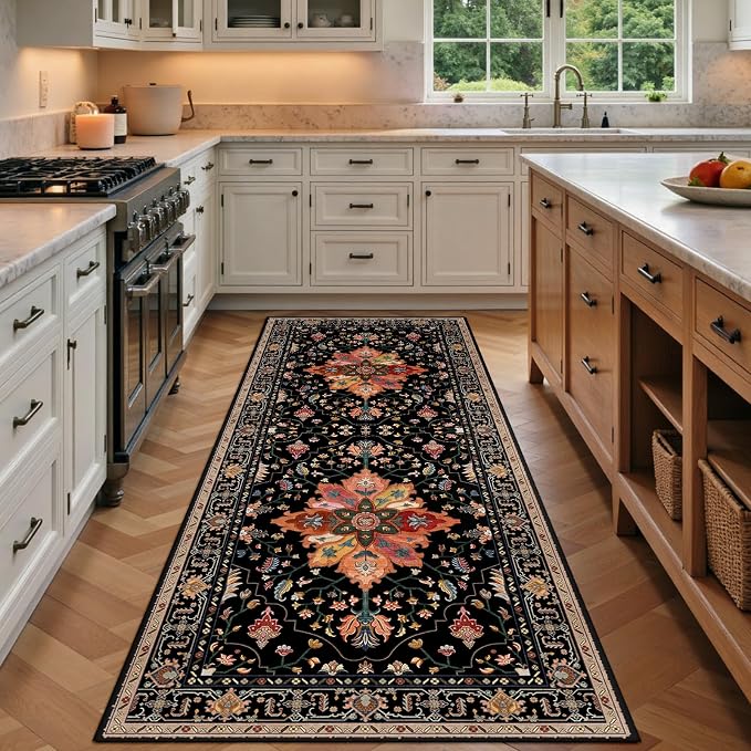 RELEANY Area Rugs Runner 3'x7' Washable Non-Slip, Floral Vintage Distress by RELEANY