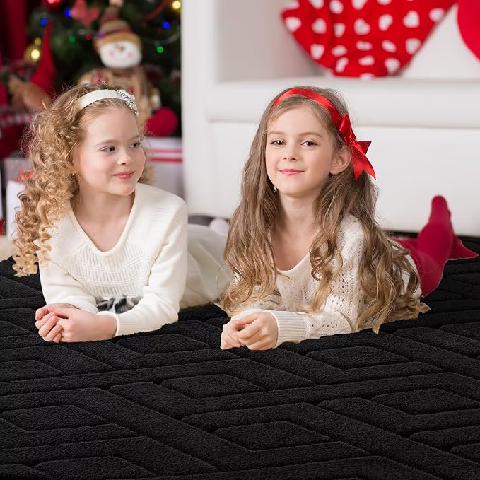 3x5 Black Washable Area Rug for Bedroom, Modern Geometric Shag Non-Slip Living - Image 3