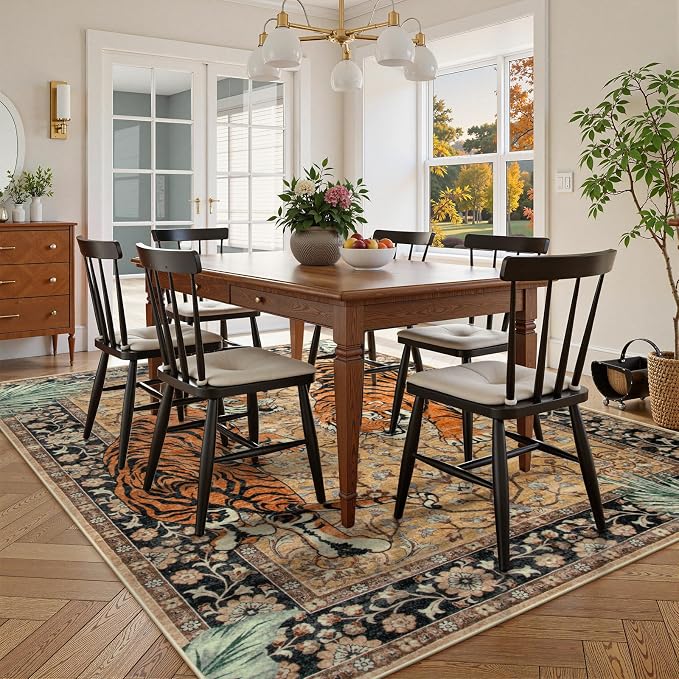 Moynesa Tiger 9x12 Rug, Boho Washable 9 x 12 Area Rugs - Image 6