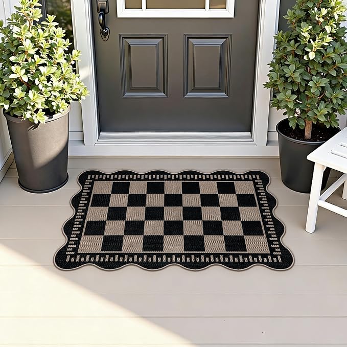 Checkered Easy Jute Entryway Rug, 2x3 Washable Non Slip Kitchen Rug, Indoor - Image 3