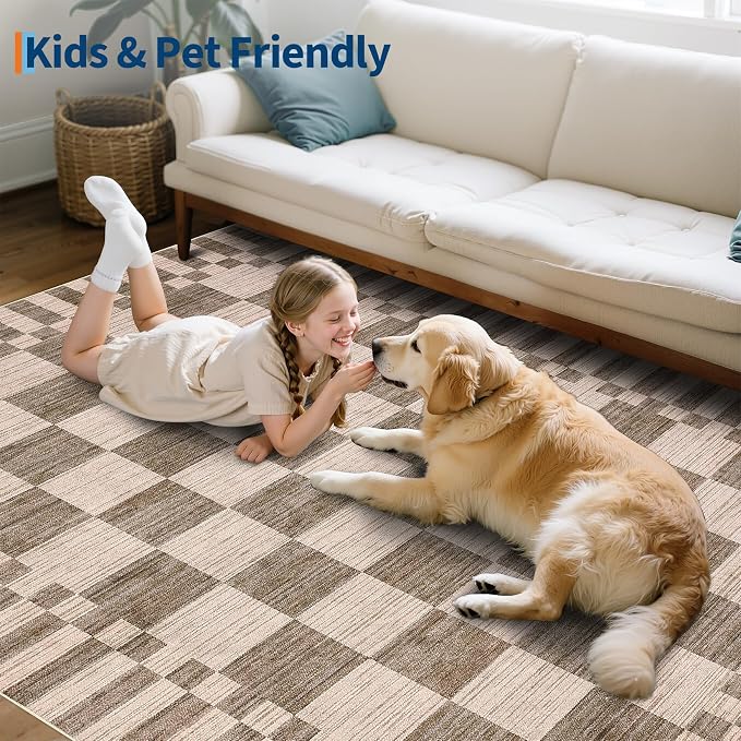 GarveeHome 2.5×8 Kitchen Runner Rug Non Slip Brown Checkered Rug, Washable - Image 8