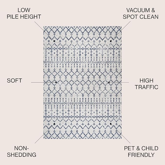JONATHAN Y Boho Vintage Diamond Cream/Navy Indoor Area Rug 4X6 ft, Moroccan Hype - Image 2