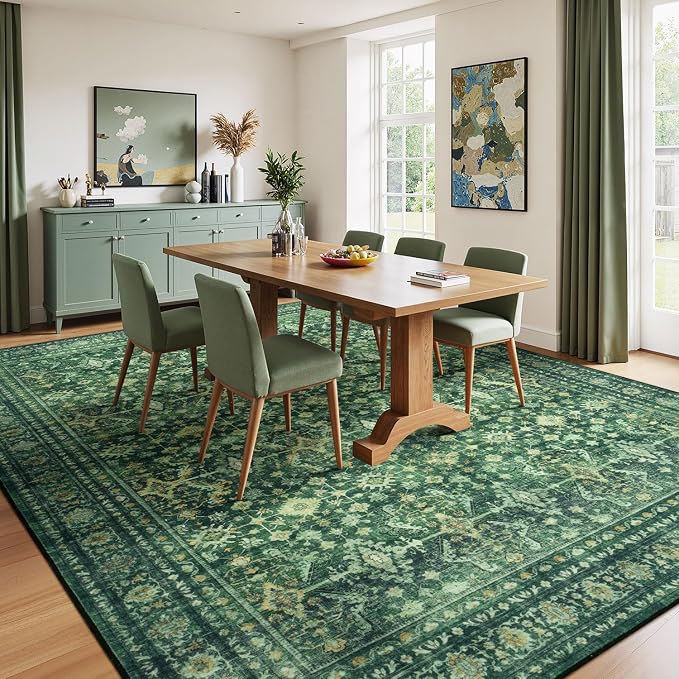 Lessymo Washable Area Rug for Living Room, 9x12 Green Large Rugs - Image 6