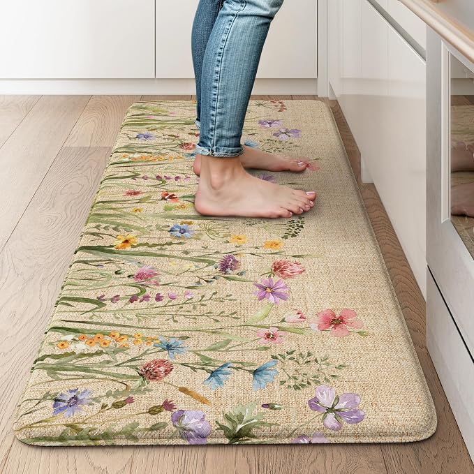 KIMODE Kitchen Mats for Floor Anti Fatigue, Boho Flower Kitchen Rug, Cushioned - Image 9