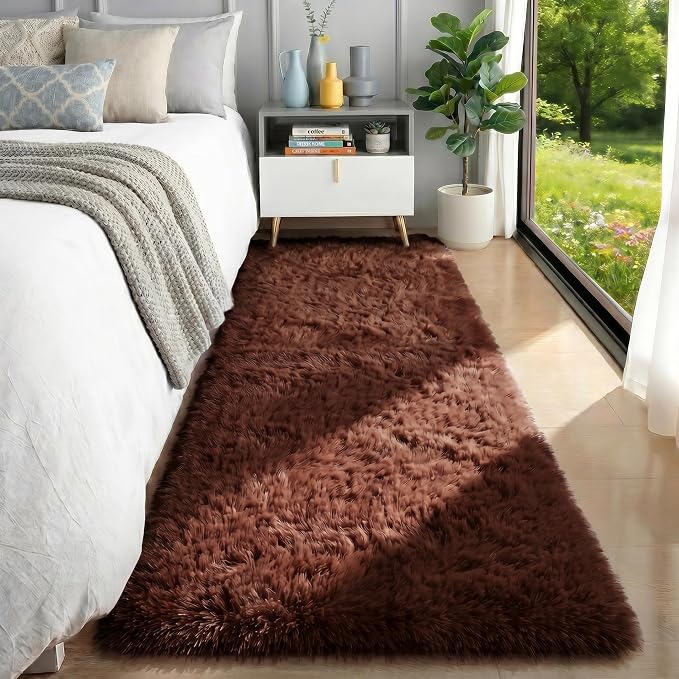 Brown Runner Rug 2' x 6', Fluffy Coffee Rugs - Image 2