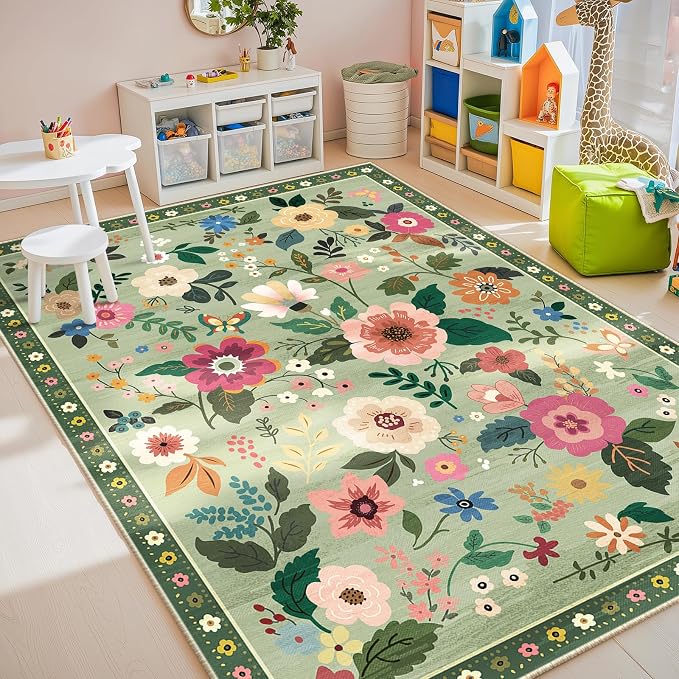 RELEANY Floral 5x7 Area Rugs Washable Print Boho Cute Carpet Non Slip Flower - Image 3