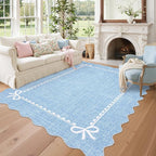 GarveeHome Scalloped Bow Rug for Living Room, Solid Blue Rug for Dorm, Washable by GarveeHome
