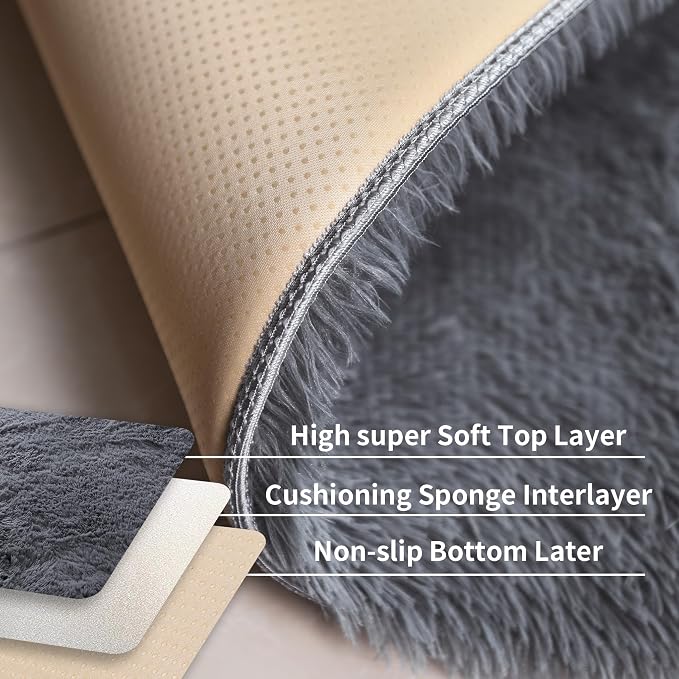 Grey Fluffy 8x10 Large Area Rugs - Image 5