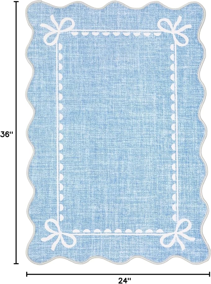 GarveeHome Scalloped Bow Rug for Kitchen Floor, Solid Blue Rug for Dorm - Image 2