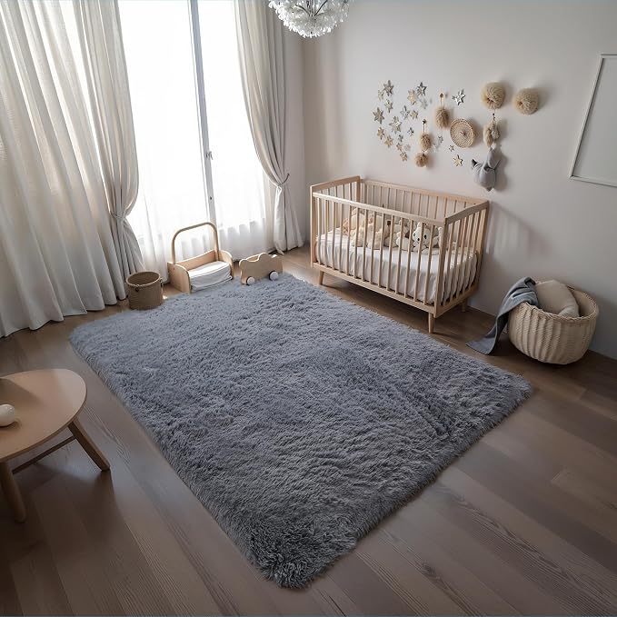 KICHOWUA 3x5 Grey Fluffy Shag Rug - Image 7