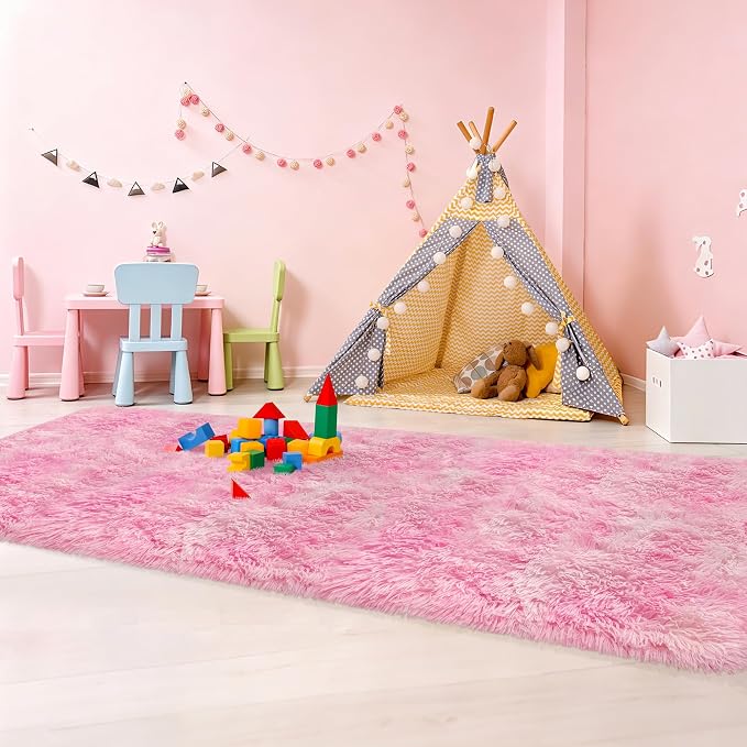 Soft Plush Pink Fluffy Rug 2x10 Ft, Fuzzy Shag Runner Carpet - Image 3