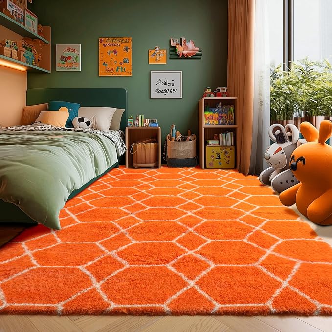 ONASAR Area Rugs for Bedroom Living Room, 4x6 Fluffy Orange and White Throw Rug - Image 7