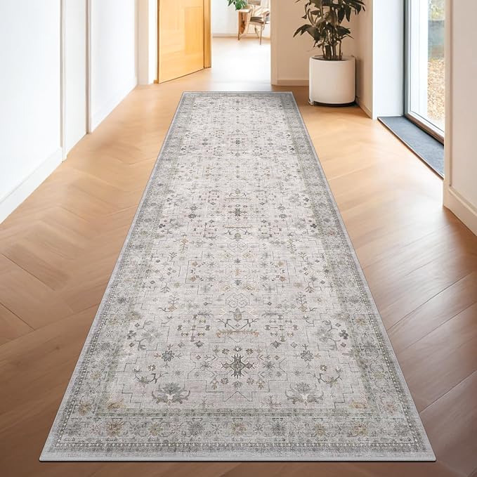 Hazo Haus Light Gray Washable 2'6"x10' Wide Hallway Runners, Kitchen Runner Rug by HazoHaus