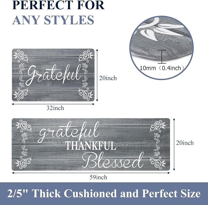 HEBE Anti Fatigue Kitchen Mat Set of 2 Non Slip Cushioned Kitchen Mats - Image 3