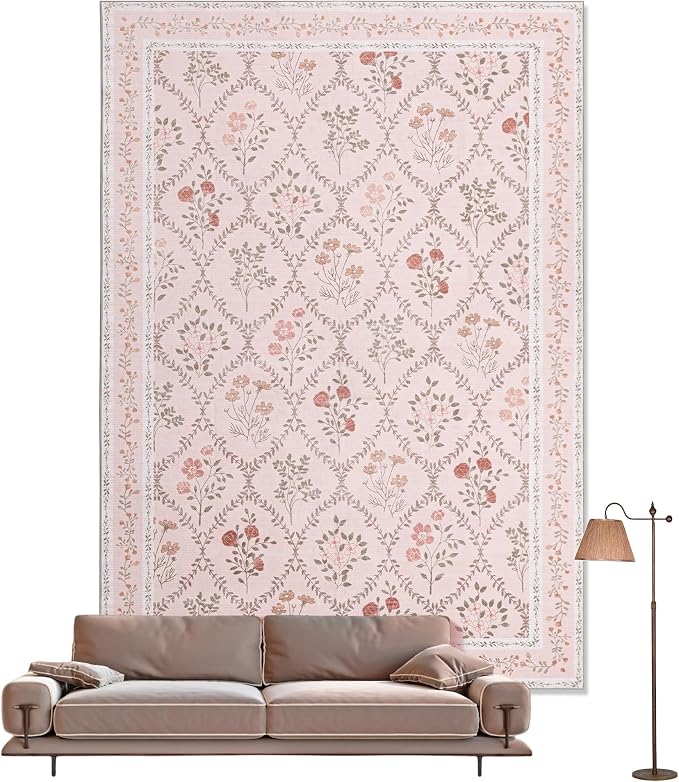 YIHOUSE 5x7 Pink Floral Rug for Bedroom Girls, Washable Area Rugs for Living by YIHOUSE
