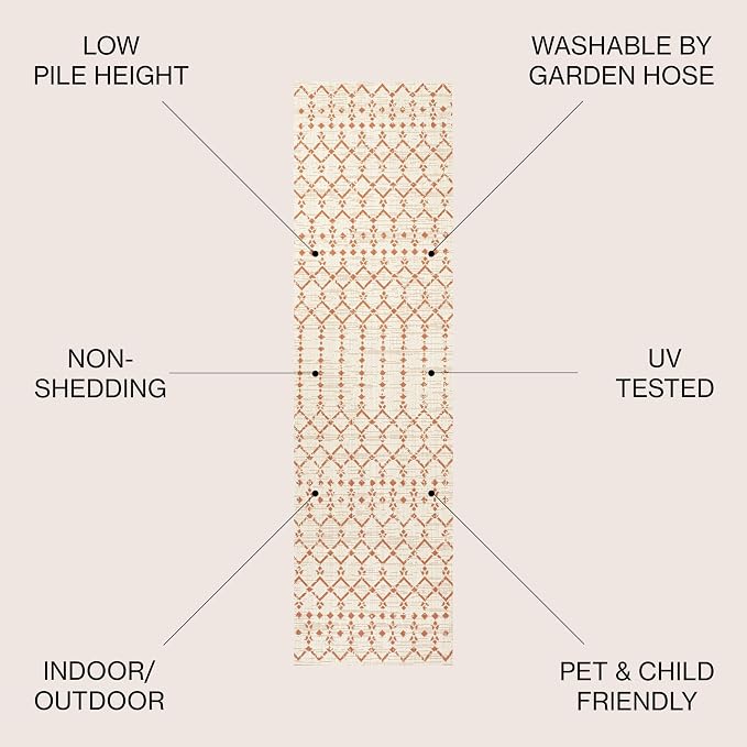 JONATHAN Y Moroccan Geometric Indoor Outdoor Runner Rug 2X8 Cream/Orange - Image 2