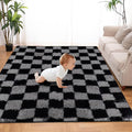 Super Soft Rug for Bedroom, 5x7 Ft Grey and Black Area Rug Classic Checkered by TOOHUB
