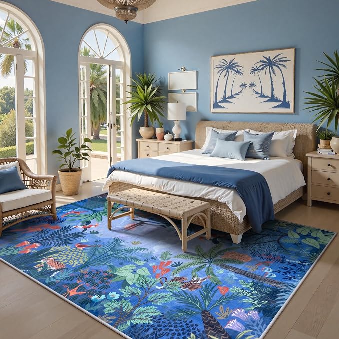 LIVEBOX Washable Bedroom Rug 8x10 Under Bed, Modern Stain Resistant Botanical - Image 3
