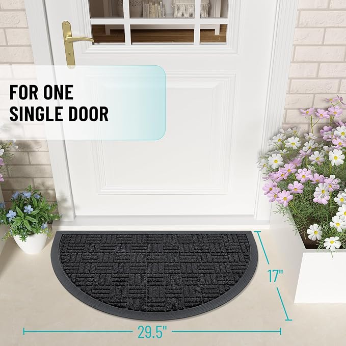 OLANLY Half Circle Door Mat Outside Entrance 29.5x17, Heavy Duty Sturdy Natural - Image 2